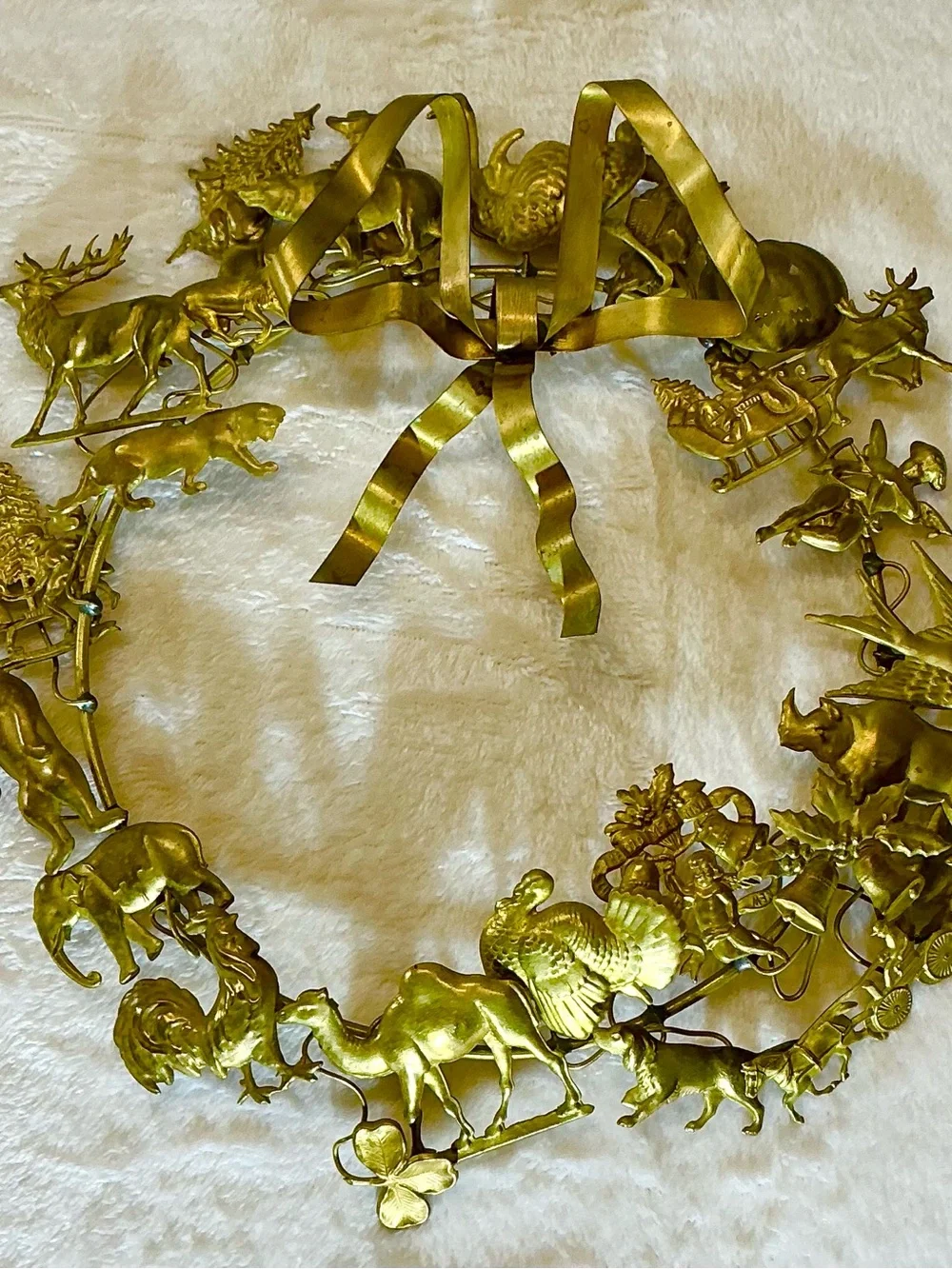 Vintage Brass Animal Motif Holiday Wreath - Decorative Home Accent